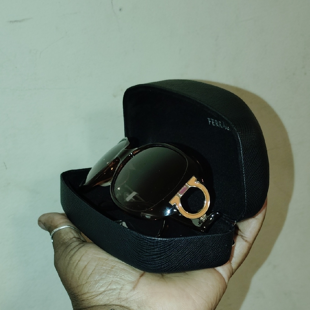 Salvatore Ferragamo Black Sunglasses with Gold Logo Accent
